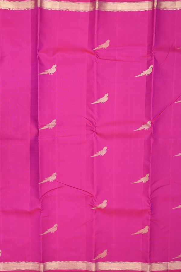 Kanchipuram Silk Saree In Berry Purple With Parrot Buttas