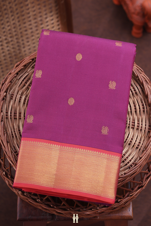Kanchipuram Silk Saree In Berry Purple With Peacock Buttas