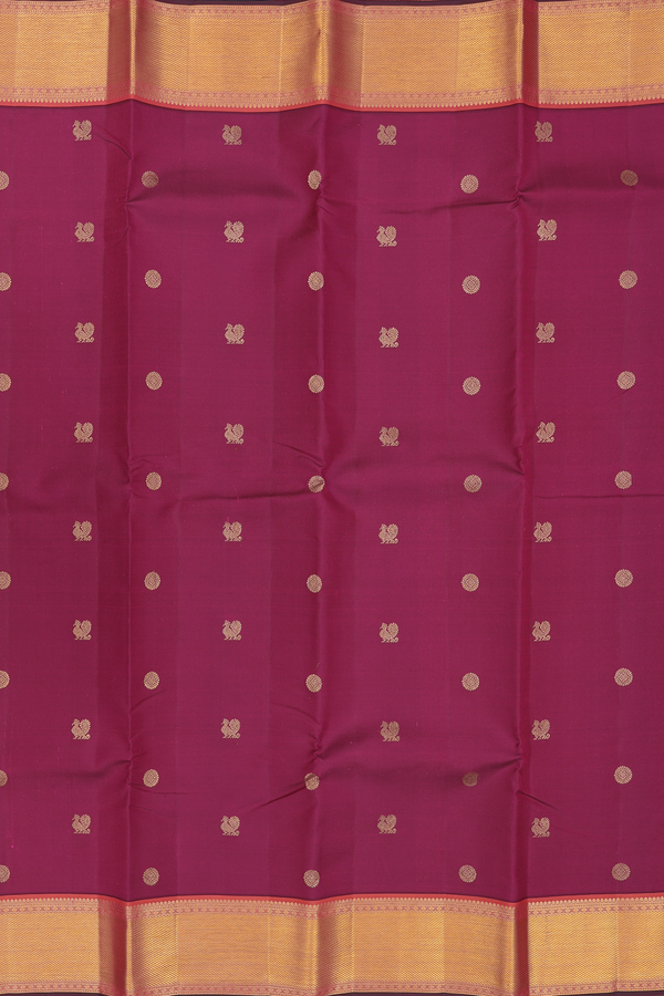 Kanchipuram Silk Saree In Berry Purple With Peacock Buttas