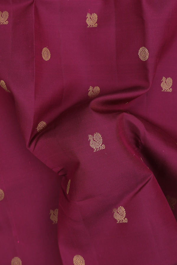 Kanchipuram Silk Saree In Berry Purple With Peacock Buttas