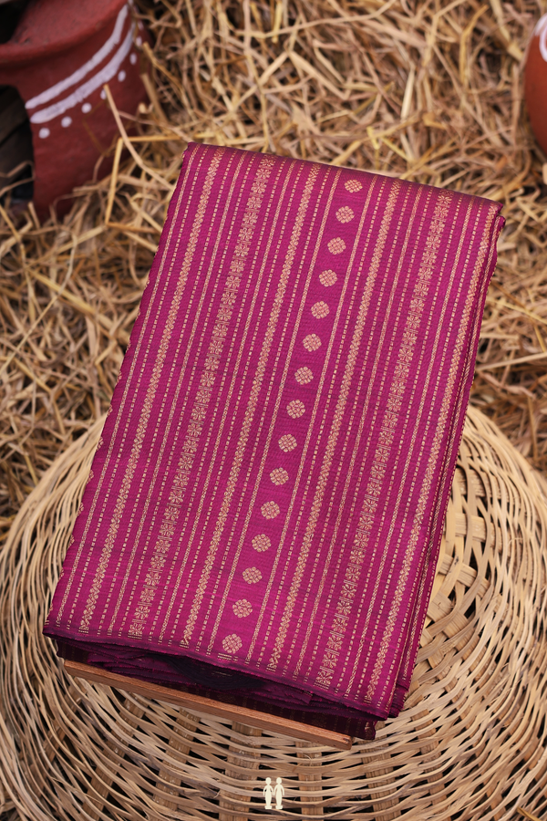 Kanchipuram Silk Saree In Berry Purple With Stripes Design