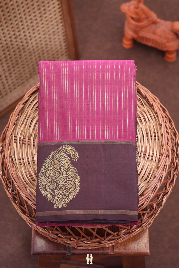 Kanchipuram Silk Saree In Berry Purple With Stripes Design