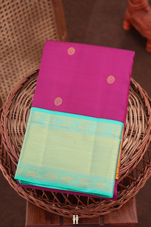 Kanchipuram Silk Saree In Berry Purple With Zari Buttas