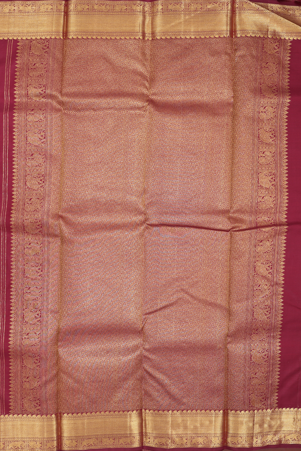 Kanchipuram Silk Saree In Berry Red Along Checks With Buttas