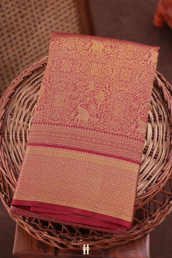 Kanchipuram Silk Saree In Berry Red With Brocade Design