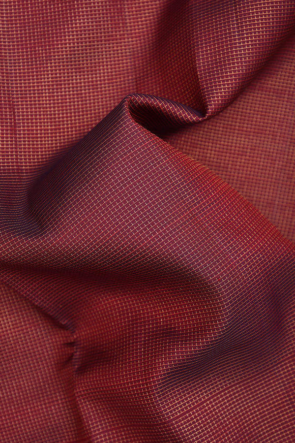 Kanchipuram Silk Saree In Berry Red With Checks Design