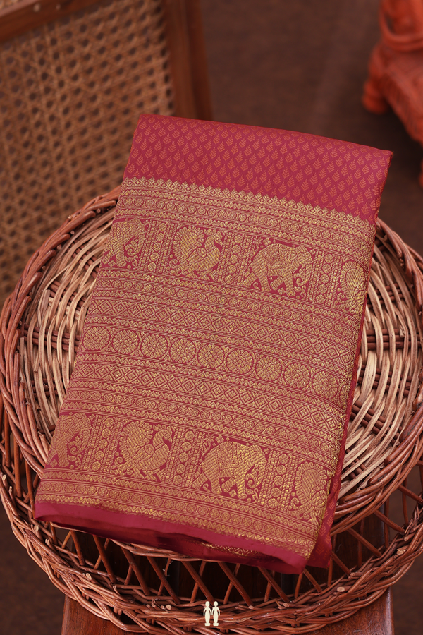 Kanchipuram Silk Saree In Berry Red With Jacquard Pattern