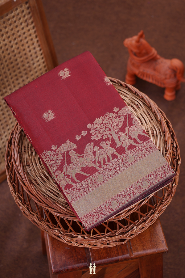 Kanchipuram Silk Saree In Berry Red With Peacock Buttas