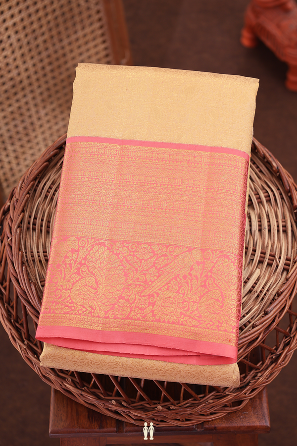 Kanchipuram Silk Saree In Brick Yellow With Brocade Design