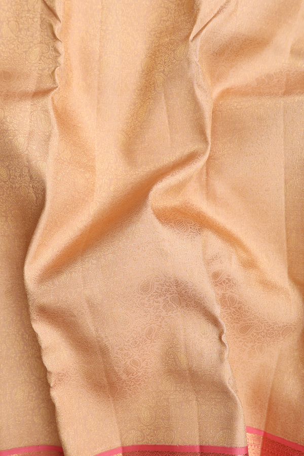 Kanchipuram Silk Saree In Brick Yellow With Brocade Design