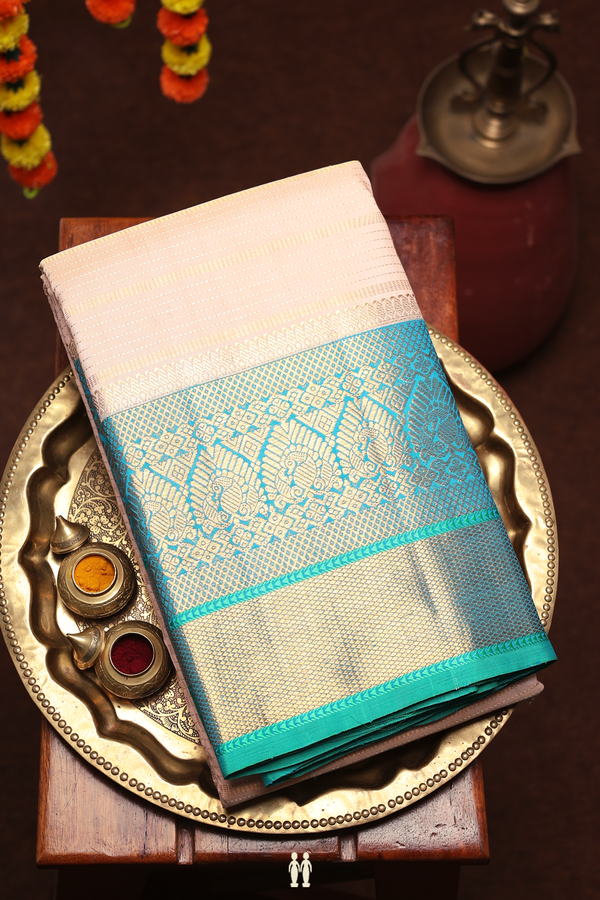 Kanchipuram Silk Saree In Biscuit Color With Stripes Design