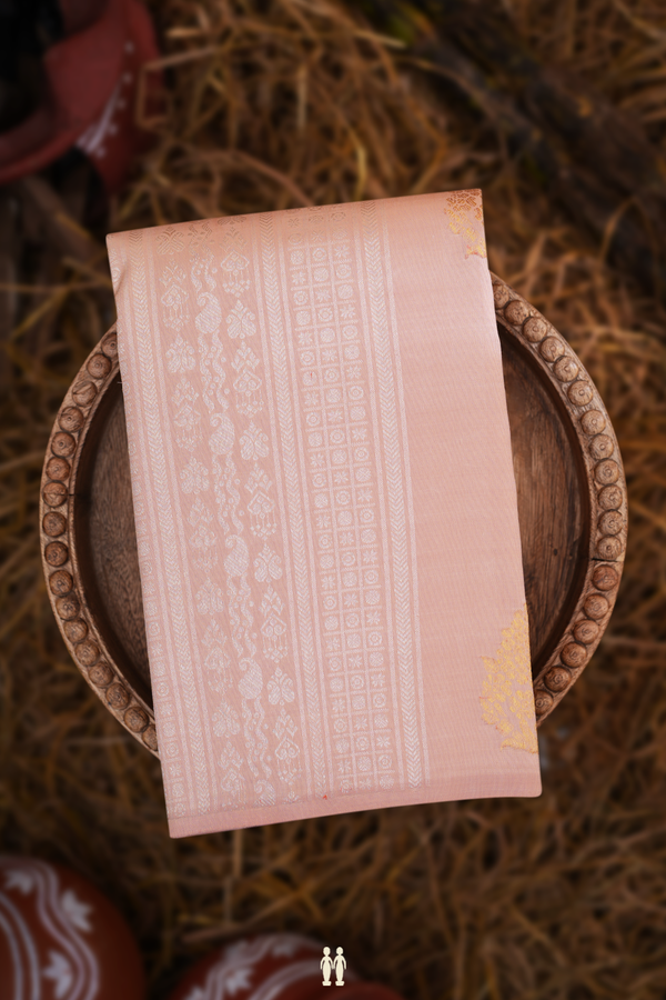 Kanchipuram Silk Saree In Biscuit Color With Zari Design
