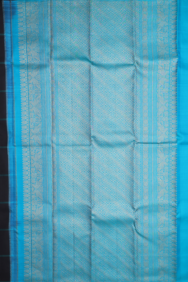 Kanchipuram Silk Saree In Black Along Checks With Motifs