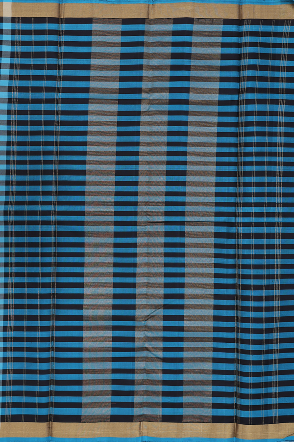 Kanchipuram Silk Saree In Black And Blue With Checks Design