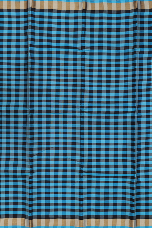 Kanchipuram Silk Saree In Black And Blue With Checks Design