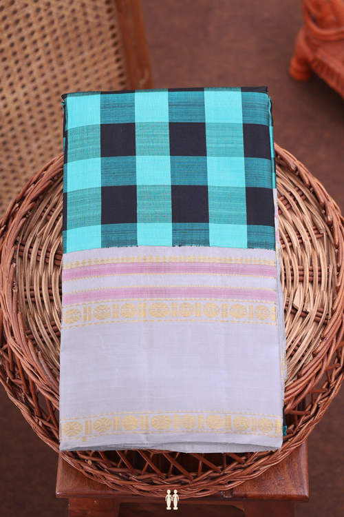 Kanchipuram Silk Saree In Black And Green With Checks Design