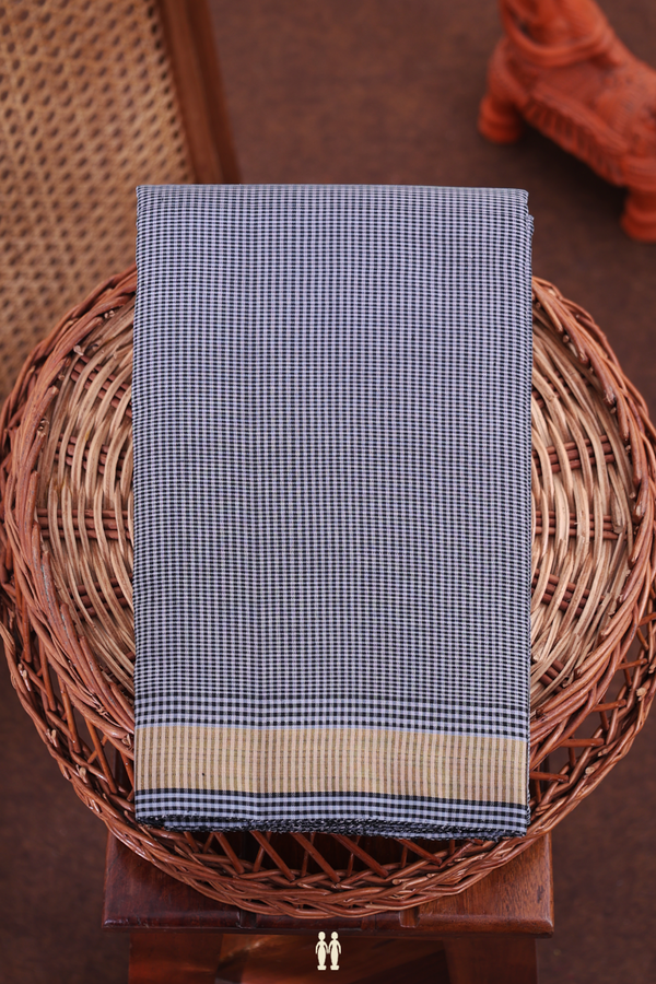 Kanchipuram Silk Saree In Black And Grey With Checks Design
