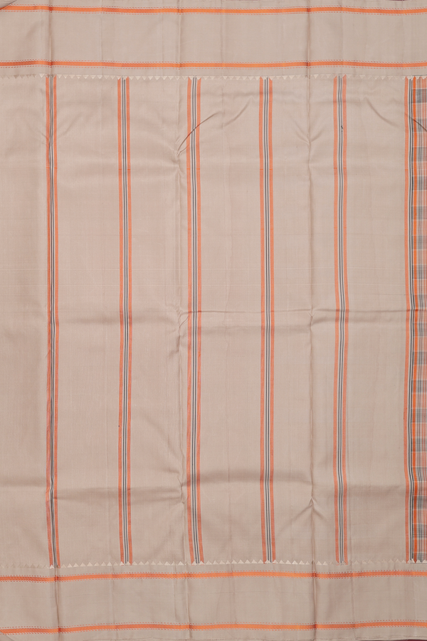 Kanchipuram Silk Saree In Black And Orange With Checks Design