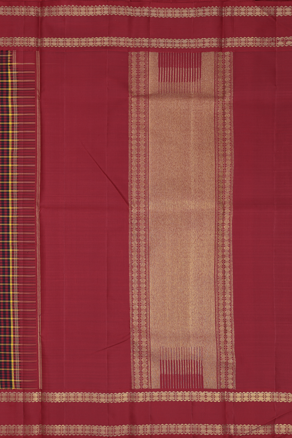 Kanchipuram Silk Saree In Black And Red With Checks Design