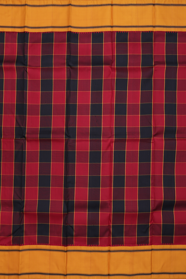 Kanchipuram Silk Saree In Black And Red With Checks Design