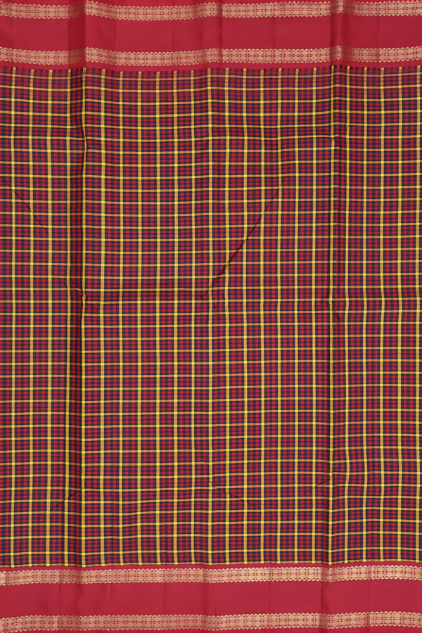 Kanchipuram Silk Saree In Black And Red With Checks Design