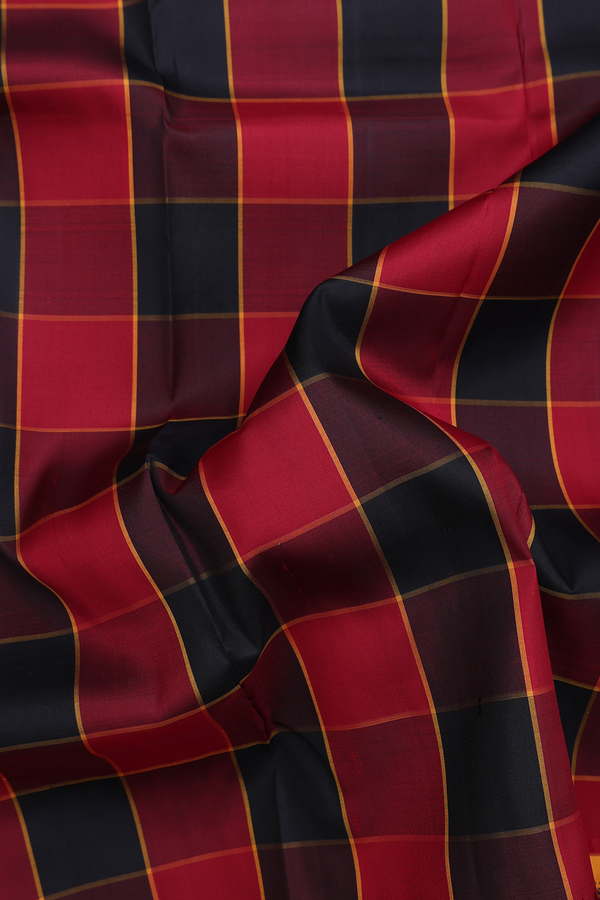 Kanchipuram Silk Saree In Black And Red With Checks Design