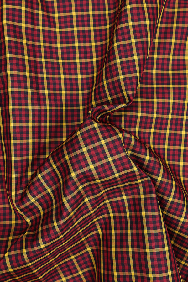 Kanchipuram Silk Saree In Black And Red With Checks Design