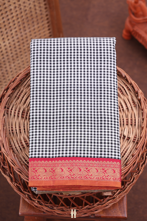 Kanchipuram Silk Saree In Black And White With Checks Design