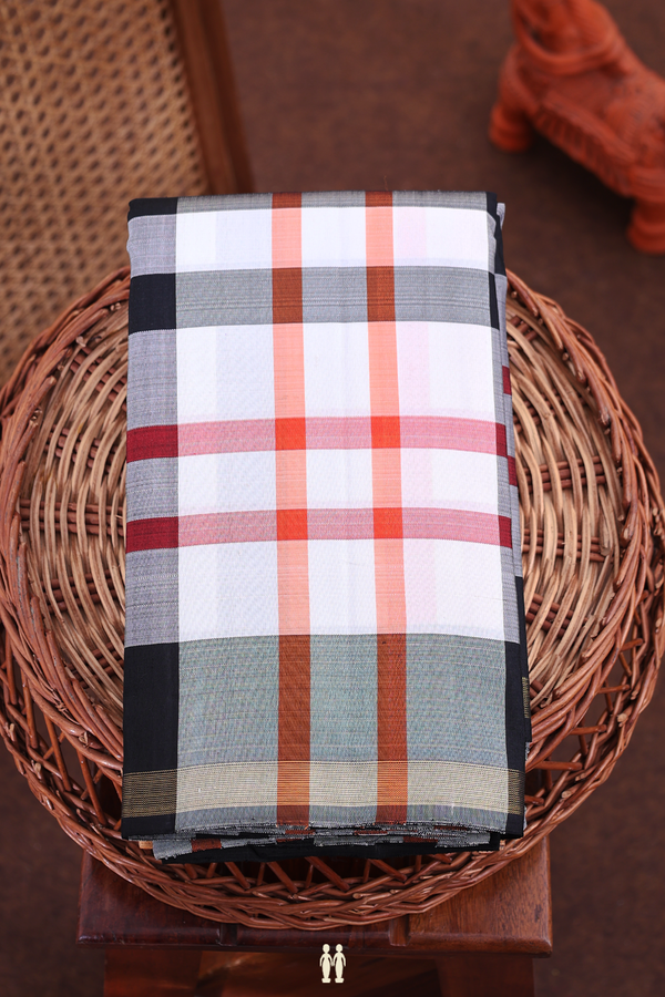 Kanchipuram Silk Saree In Black And White With Checks Design