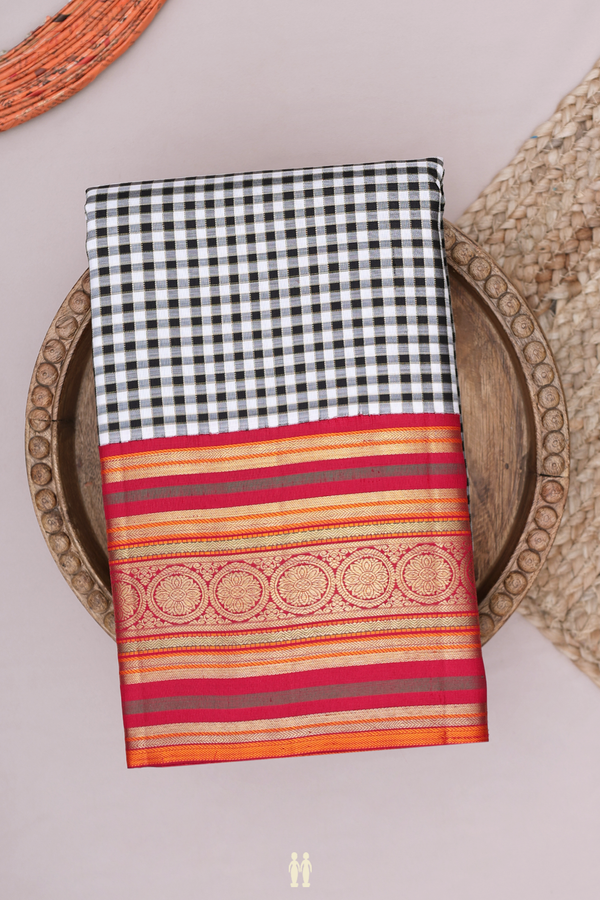 Kanchipuram Silk Saree In Black And White With Checks Design