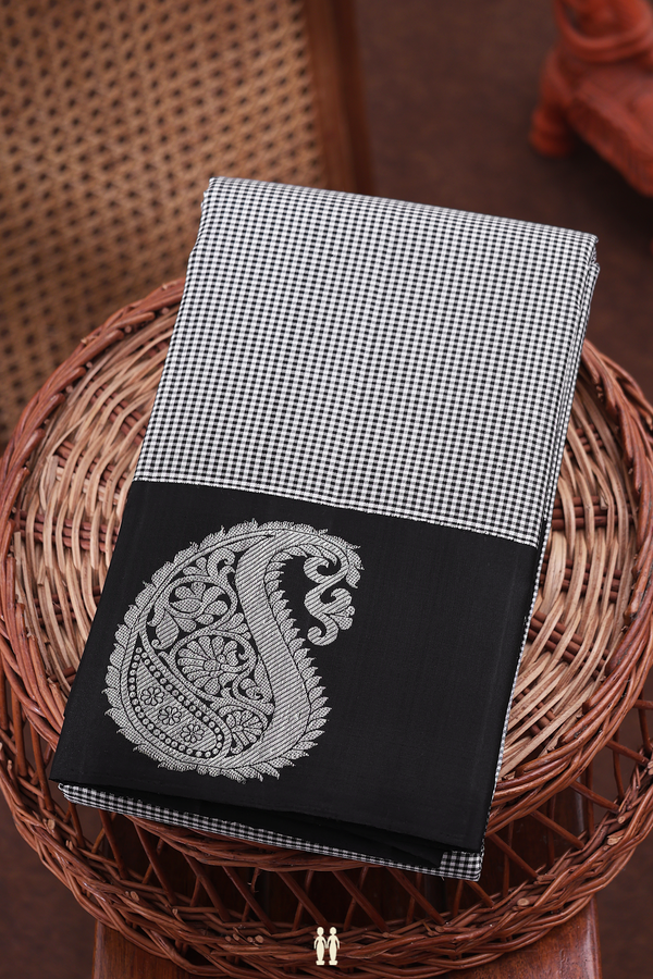 Kanchipuram Silk Saree In Black And White With Checks Design