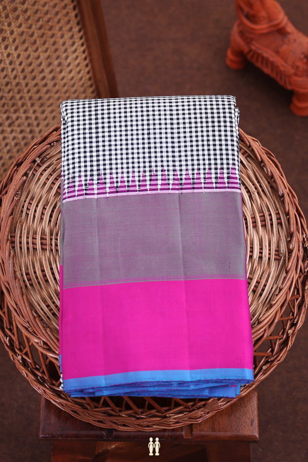 Kanchipuram Silk Saree In Black And White With Checks Design