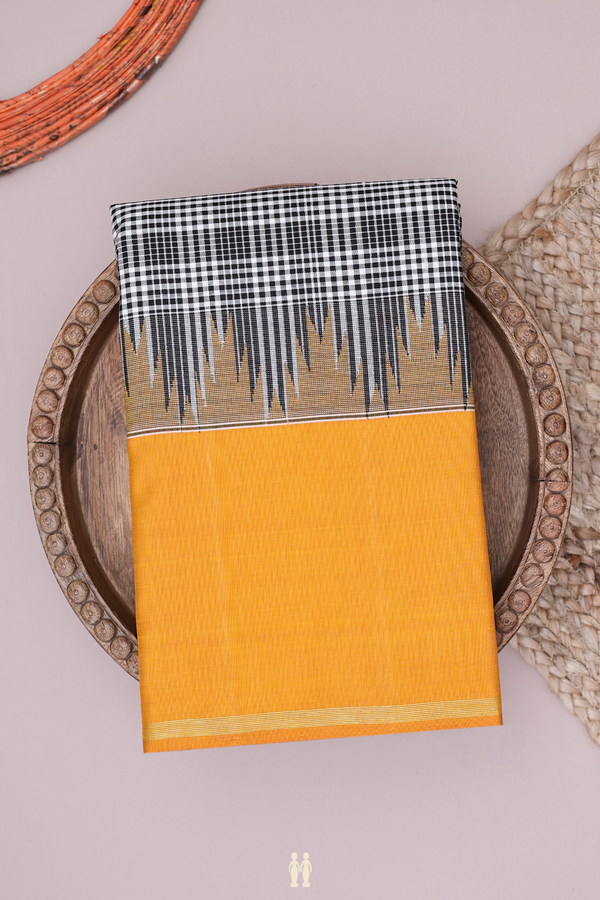 Kanchipuram Silk Saree In Black And White With Checks Design
