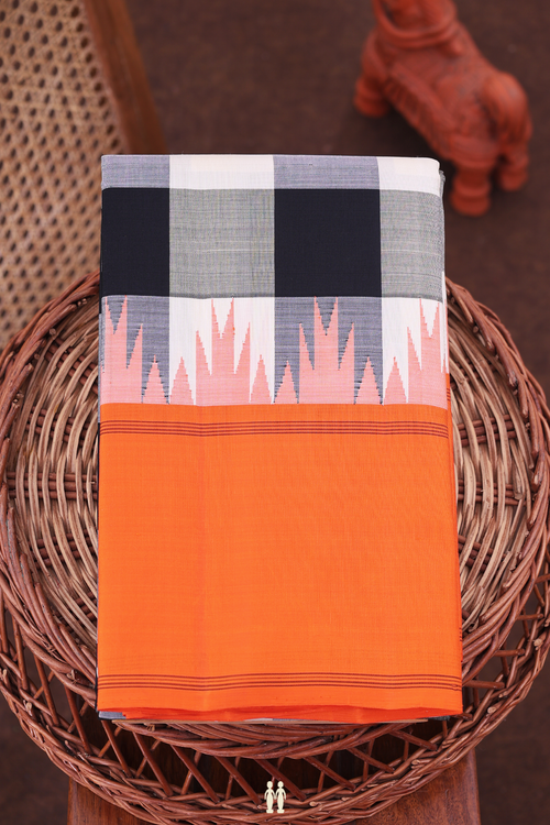 Kanchipuram Silk Saree In Black And White With Checks Design