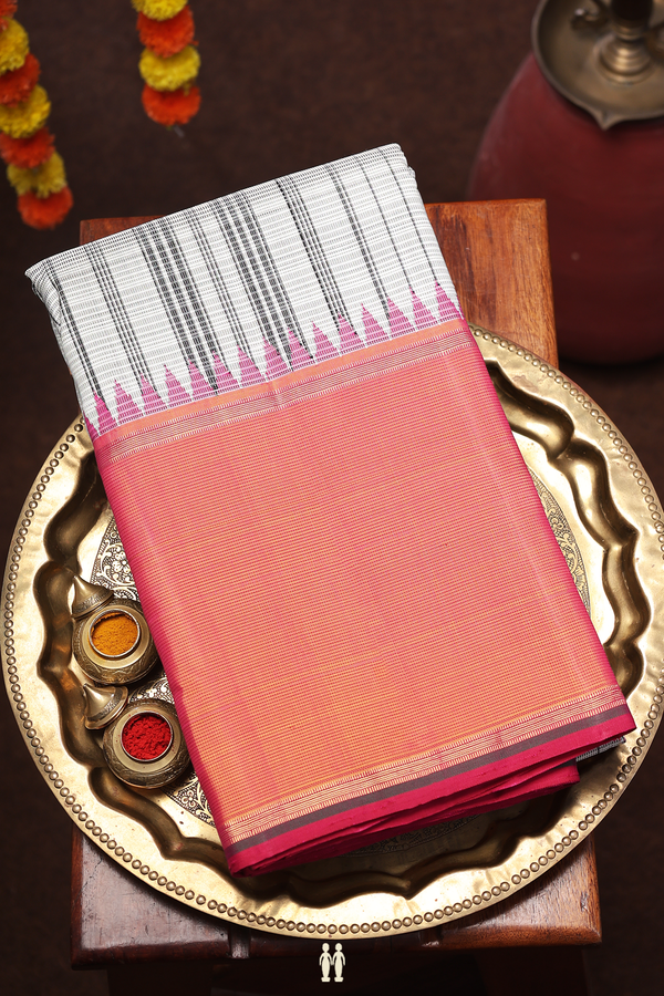 Kanchipuram Silk Saree In Black And White With Checks Design