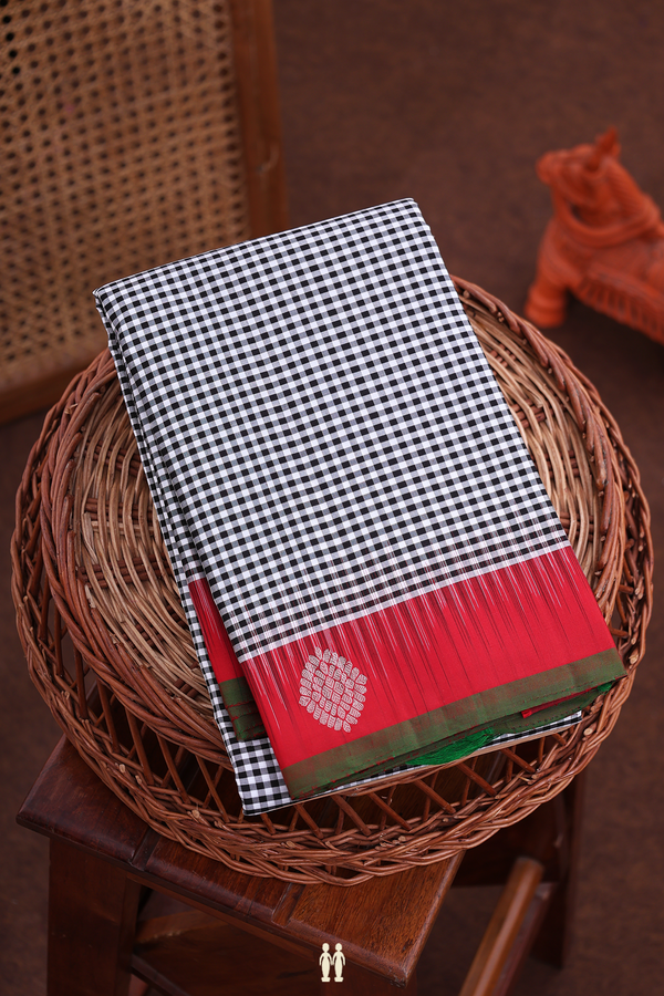 Kanchipuram Silk Saree In Black And White With Checks Design