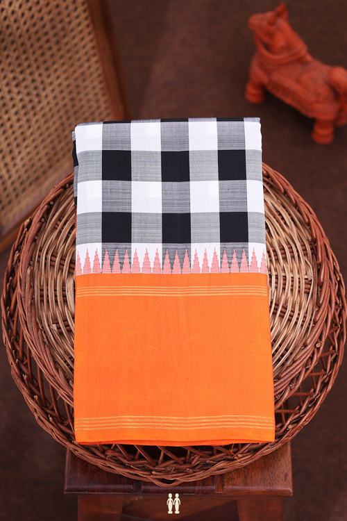 Kanchipuram Silk Saree In Black And White With Checks Design