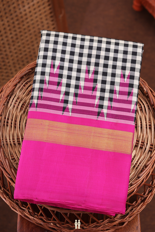 Kanchipuram Silk Saree In Black And White With Checks Design