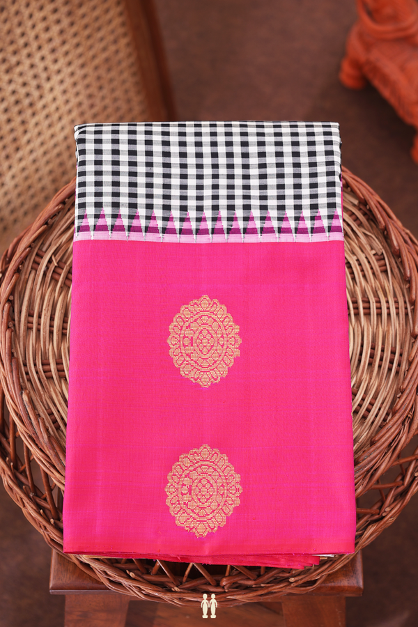 Kanchipuram Silk Saree In Black And White With Checks Design