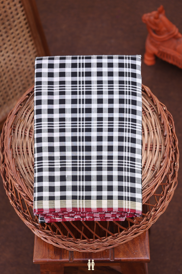 Kanchipuram Silk Saree In Black And White With Checks Design