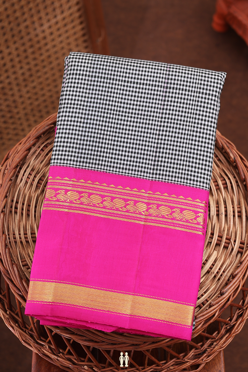 Kanchipuram Silk Saree In Black And White With Checks Design