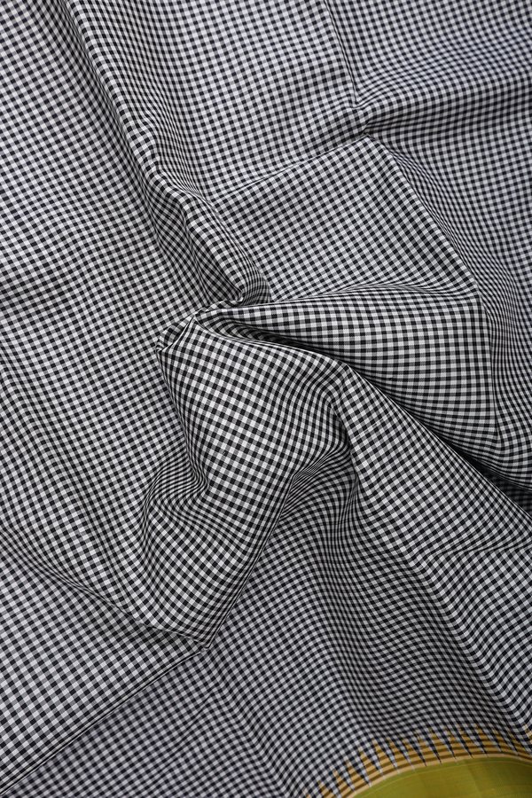 Kanchipuram Silk Saree In Black And White With Checks Design