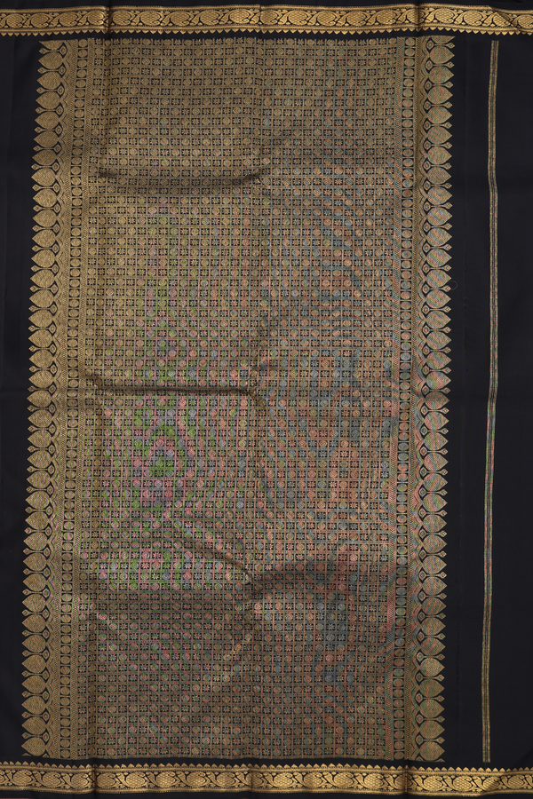 Kanchipuram Silk Saree In Black And White With Checks Design