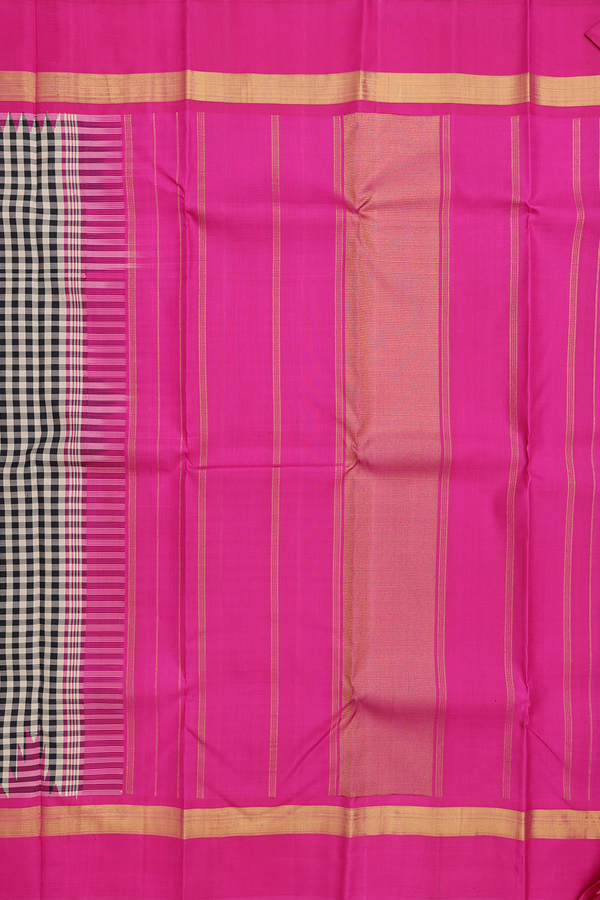 Kanchipuram Silk Saree In Black And White With Checks Design