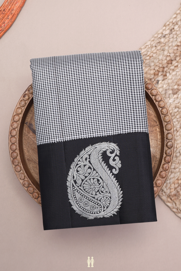 Kanchipuram Silk Saree In Black And White With Checks Design
