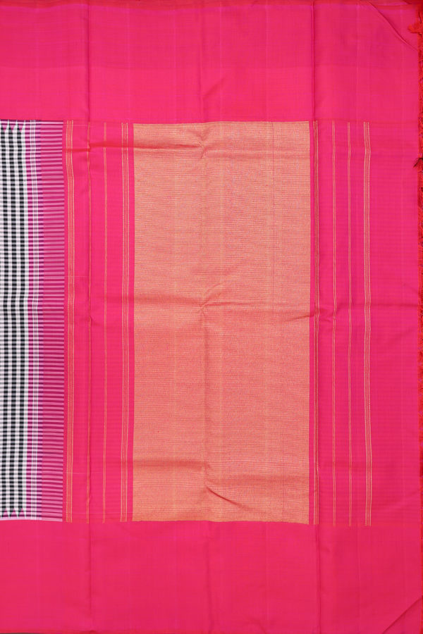 Kanchipuram Silk Saree In Black And White With Checks Design