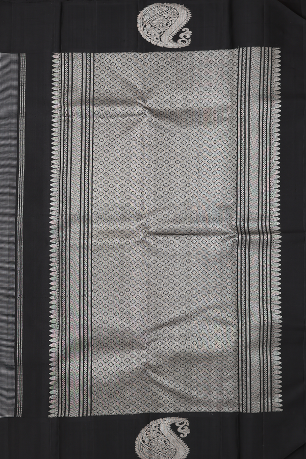 Kanchipuram Silk Saree In Black And White With Checks Design