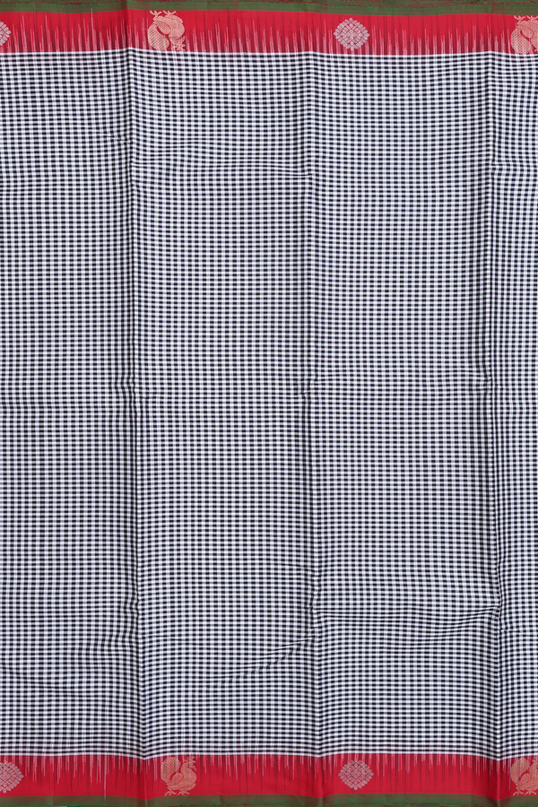 Kanchipuram Silk Saree In Black And White With Checks Design