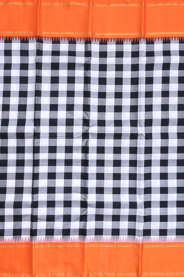 Kanchipuram Silk Saree In Black And White With Checks Design