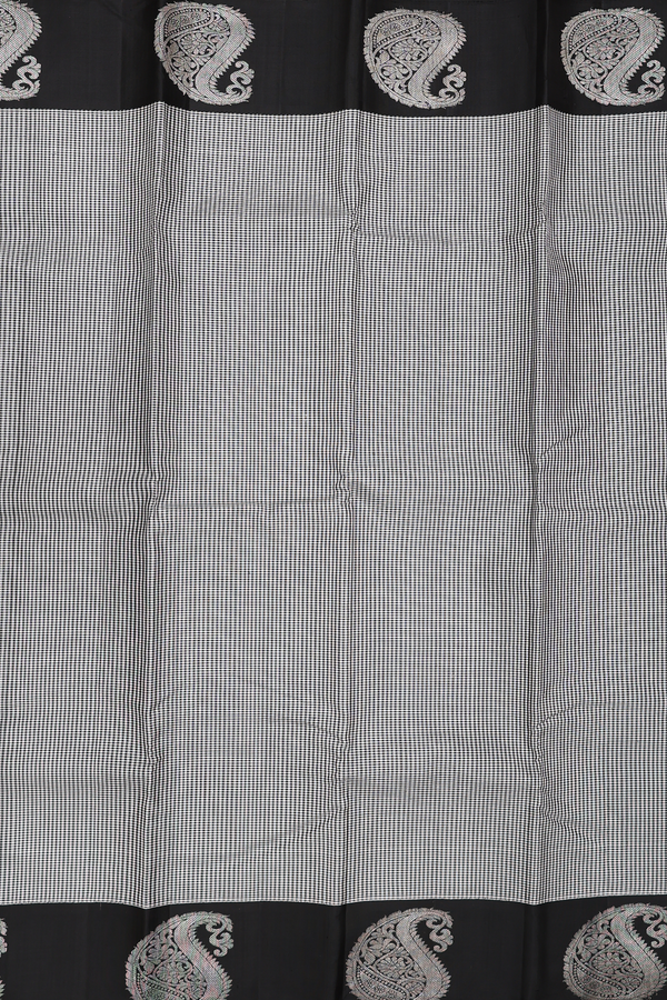 Kanchipuram Silk Saree In Black And White With Checks Design
